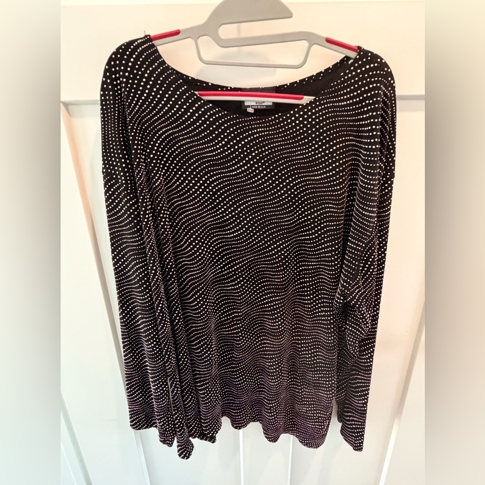 Awesome Wear Black White Dot Slinky Stretch Top 3X Plus Size Long Sleeve